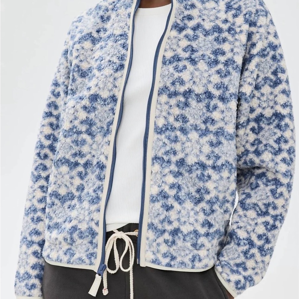 Faherty Fireside Fleece Jacket in Vintage Snowflake Geo NWT